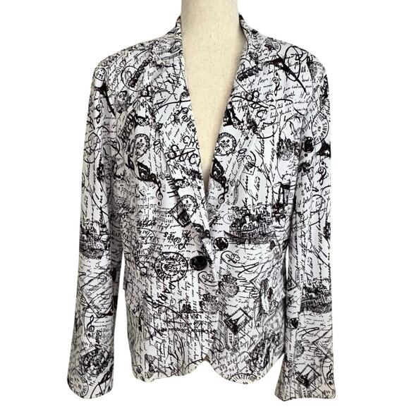 Joseph Ribkoff Statement City Print Blazer Jacket Black White Women’s Size 12 - Picture 2 of 9